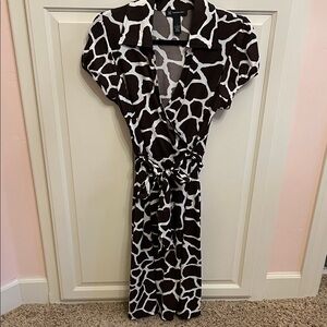 INC Brown/White Animal Print Wrap Dress